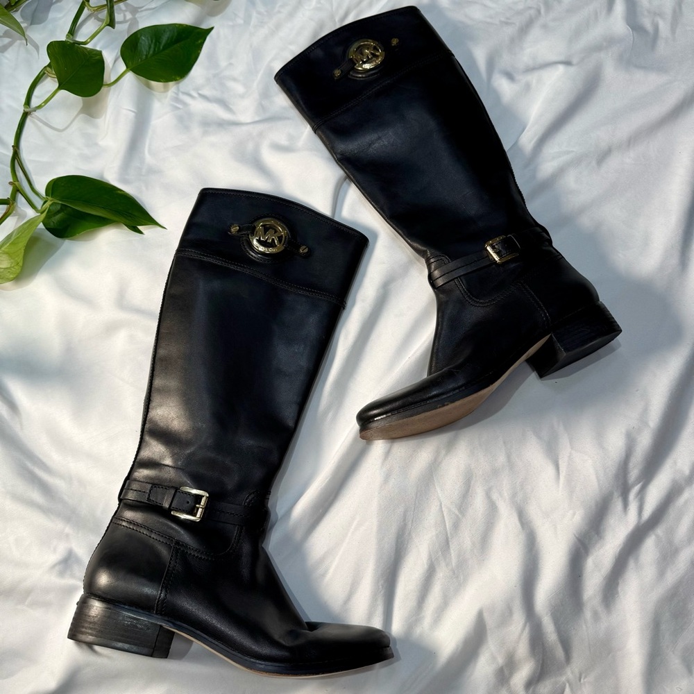 Michael Kors Stockard Tall Black Leather Heeled Riding Boots size 9